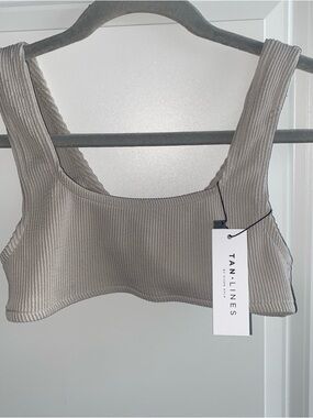 Tan + Lines By Sivan Ayla Bikini Top Gray Medium  NWT